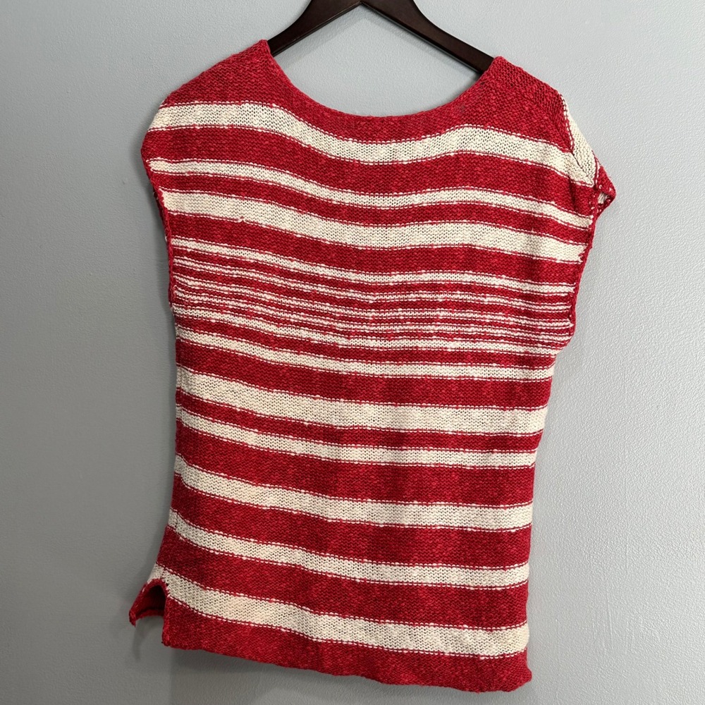 LRL Ralph Lauren Striped Knit Top Sleeveless Lace Up Red Cream Women's M‎ - Picture 3 of 5